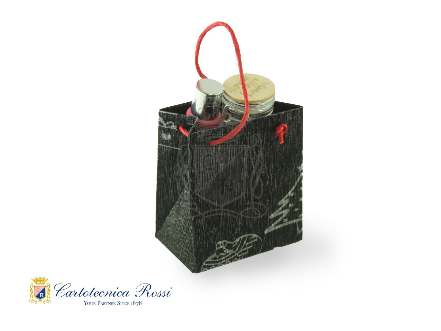 Shopper Nero Metallizzato Natalizio Piccolo 11x7x13 LxPxH - Conf. da 5 pz.