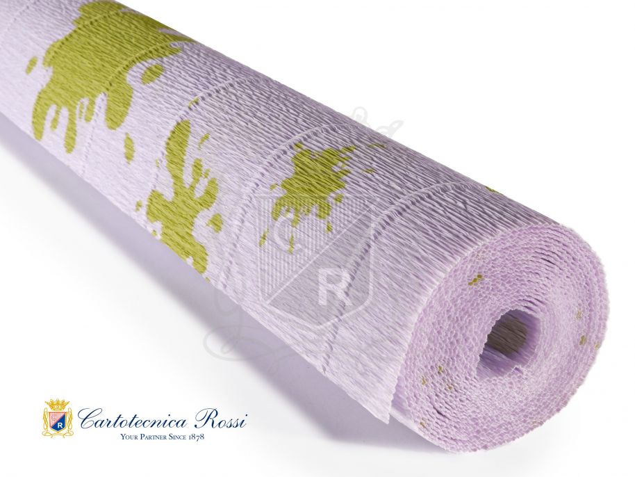 'Superior Florist' Crepe Paper 180g (144 g/m²) 50x250 Printed - Green Spots on Lilac Background