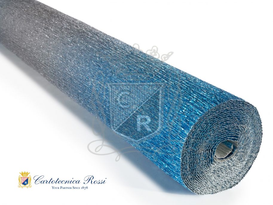 Crespate 'Fioristi Superior' 180g (144 g/m²) 50x250 Metallizzate Sfumate - Argento sfumato Blu Chiaro 